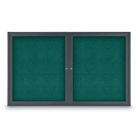 United Visual Products Sliding Door Indoor Enclosed Corkboard, 9 UV9030ACS-SATIN-BLSPRU